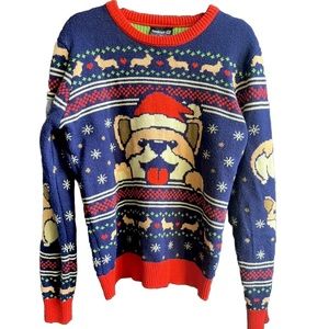 Geeknet Funny Corgi Ugly Christmas Sweater Navy Medium Pre-owned Unisex